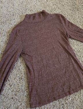 Sparkle Knit Turtleneck Top in Shimmering Rust